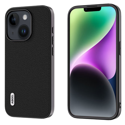 ELECTROPRIME For iPhone 15 ABEEL Genuine Leather Wave Black Edge Phone Case(Black)