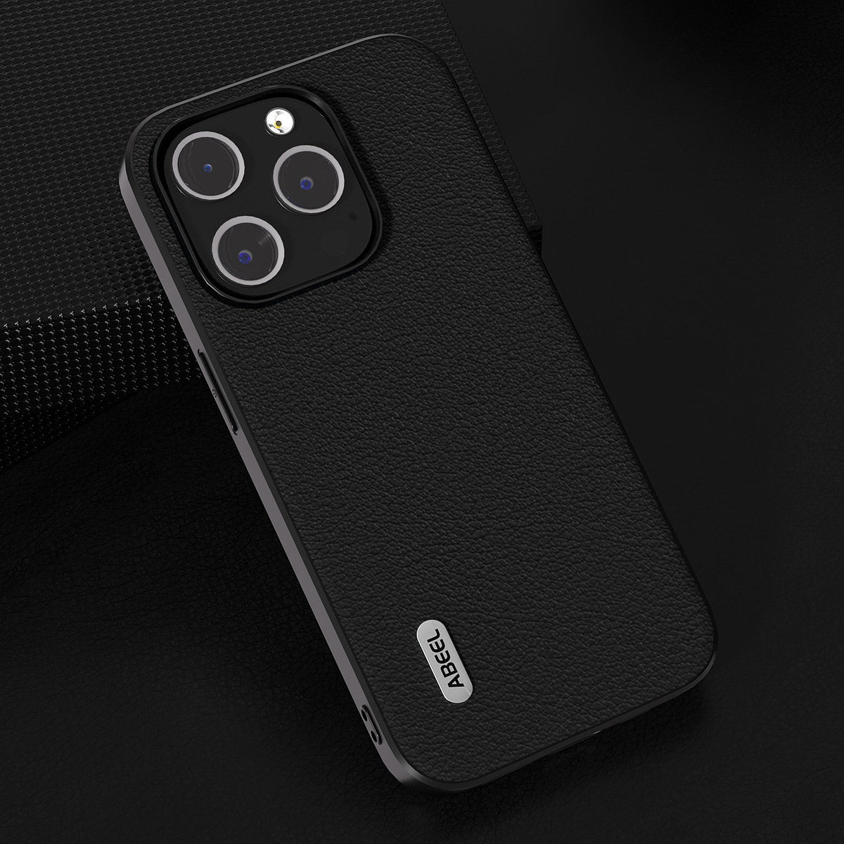 ELECTROPRIME For iPhone 15 ABEEL Genuine Leather Wave Black Edge Phone Case(Black)