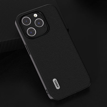 ELECTROPRIME For iPhone 15 ABEEL Genuine Leather Wave Black Edge Phone Case(Black)