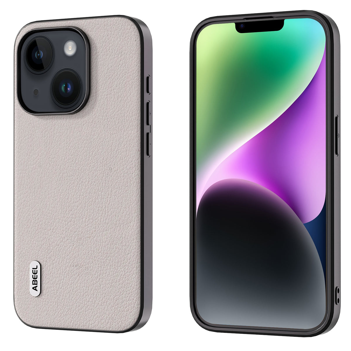 ELECTROPRIME For iPhone 15 ABEEL Genuine Leather Wave Black Edge Phone Case(Grey)