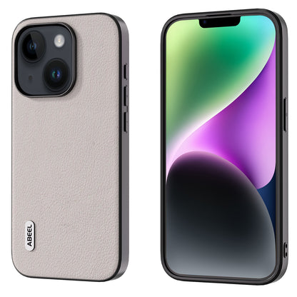 ELECTROPRIME For iPhone 15 ABEEL Genuine Leather Wave Black Edge Phone Case(Grey)