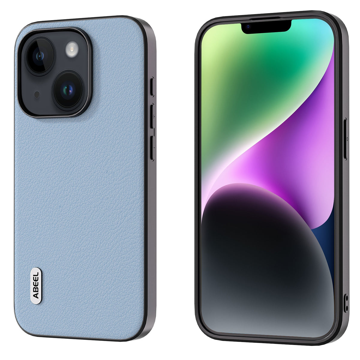 ELECTROPRIME For iPhone 15 ABEEL Genuine Leather Wave Black Edge Phone Case(Blue)