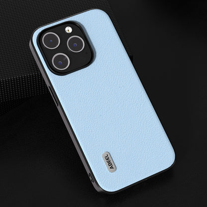 ELECTROPRIME For iPhone 15 ABEEL Genuine Leather Wave Black Edge Phone Case(Blue)