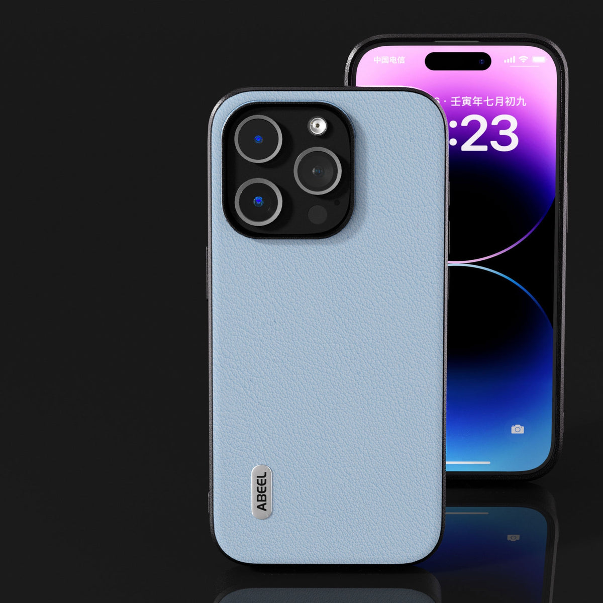 ELECTROPRIME For iPhone 15 ABEEL Genuine Leather Wave Black Edge Phone Case(Blue)