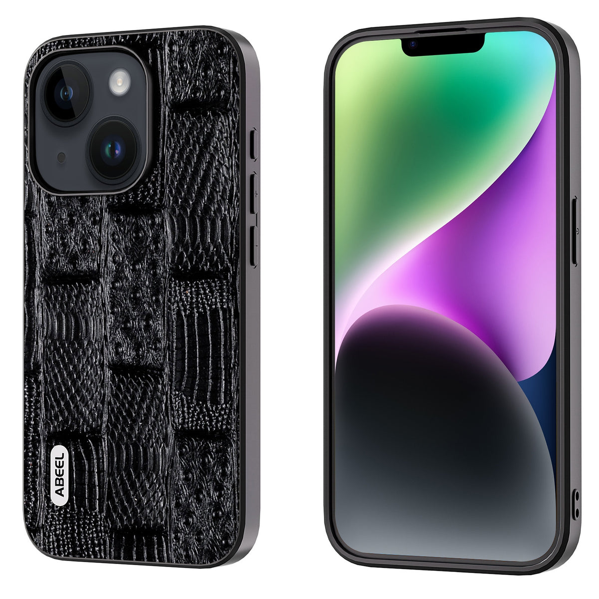 ELECTROPRIME For iPhone 15 ABEEL Genuine Leather Mahjong Pattern Black Edge Phone Case(Black)