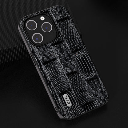 ELECTROPRIME For iPhone 15 ABEEL Genuine Leather Mahjong Pattern Black Edge Phone Case(Black)