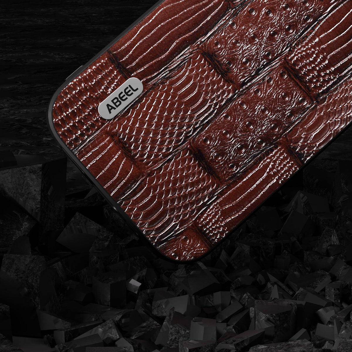 ELECTROPRIME For iPhone 15 ABEEL Genuine Leather Mahjong Pattern Black Edge Phone Case(Brown)