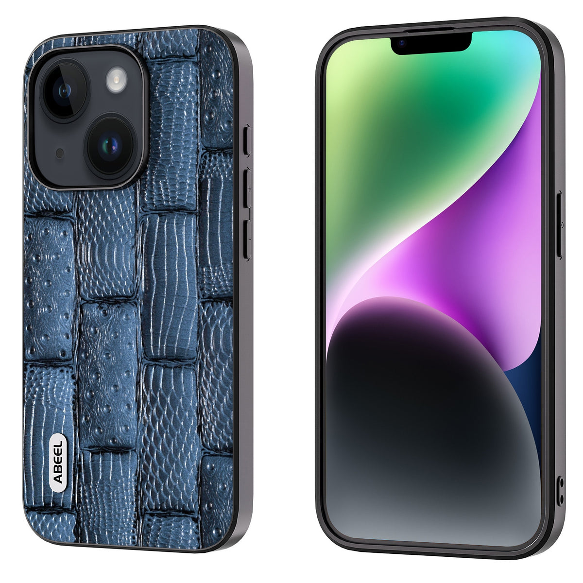 ELECTROPRIME For iPhone 15 ABEEL Genuine Leather Mahjong Pattern Black Edge Phone Case(Blue)