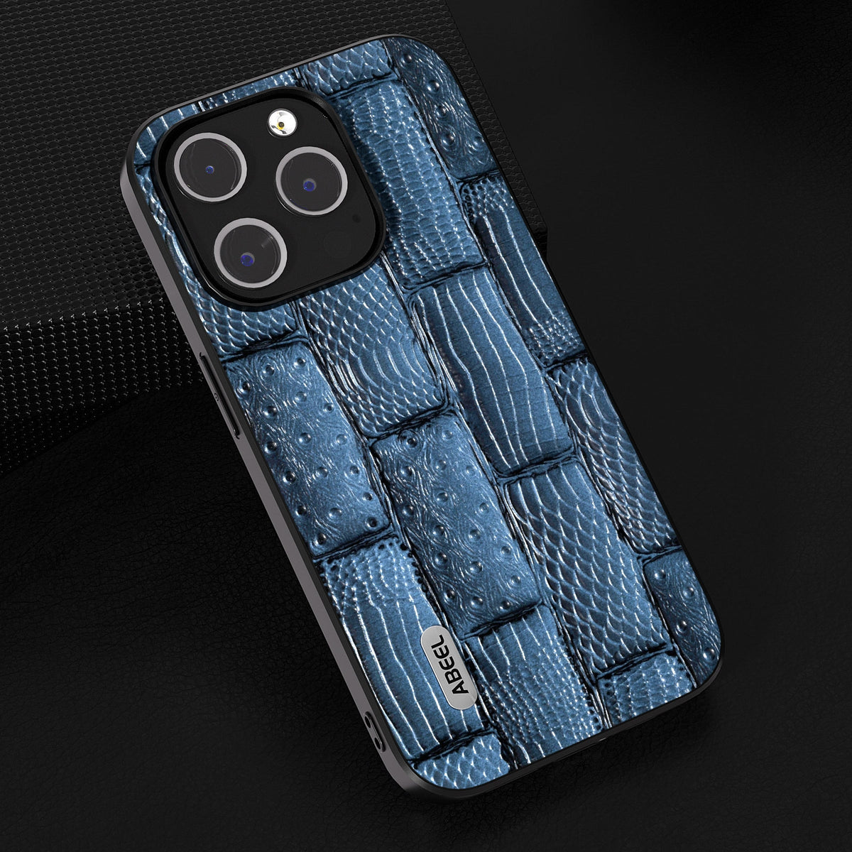 ELECTROPRIME For iPhone 15 ABEEL Genuine Leather Mahjong Pattern Black Edge Phone Case(Blue)