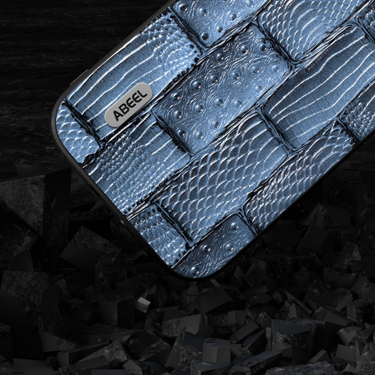 ELECTROPRIME For iPhone 15 ABEEL Genuine Leather Mahjong Pattern Black Edge Phone Case(Blue)