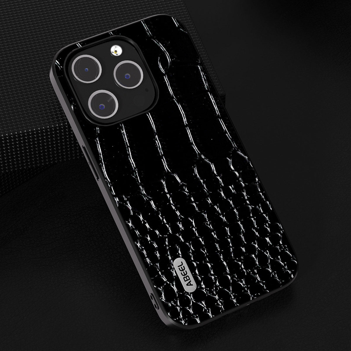 ELECTROPRIME For iPhone 15 ABEEL Genuine Leather Crocodile Pattern Black Edge Phone Case(Black)