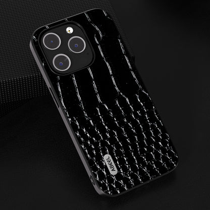 ELECTROPRIME For iPhone 15 ABEEL Genuine Leather Crocodile Pattern Black Edge Phone Case(Black)
