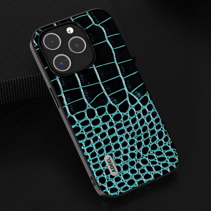 ELECTROPRIME For iPhone 15 ABEEL Genuine Leather Crocodile Pattern Black Edge Phone Case(Blue)