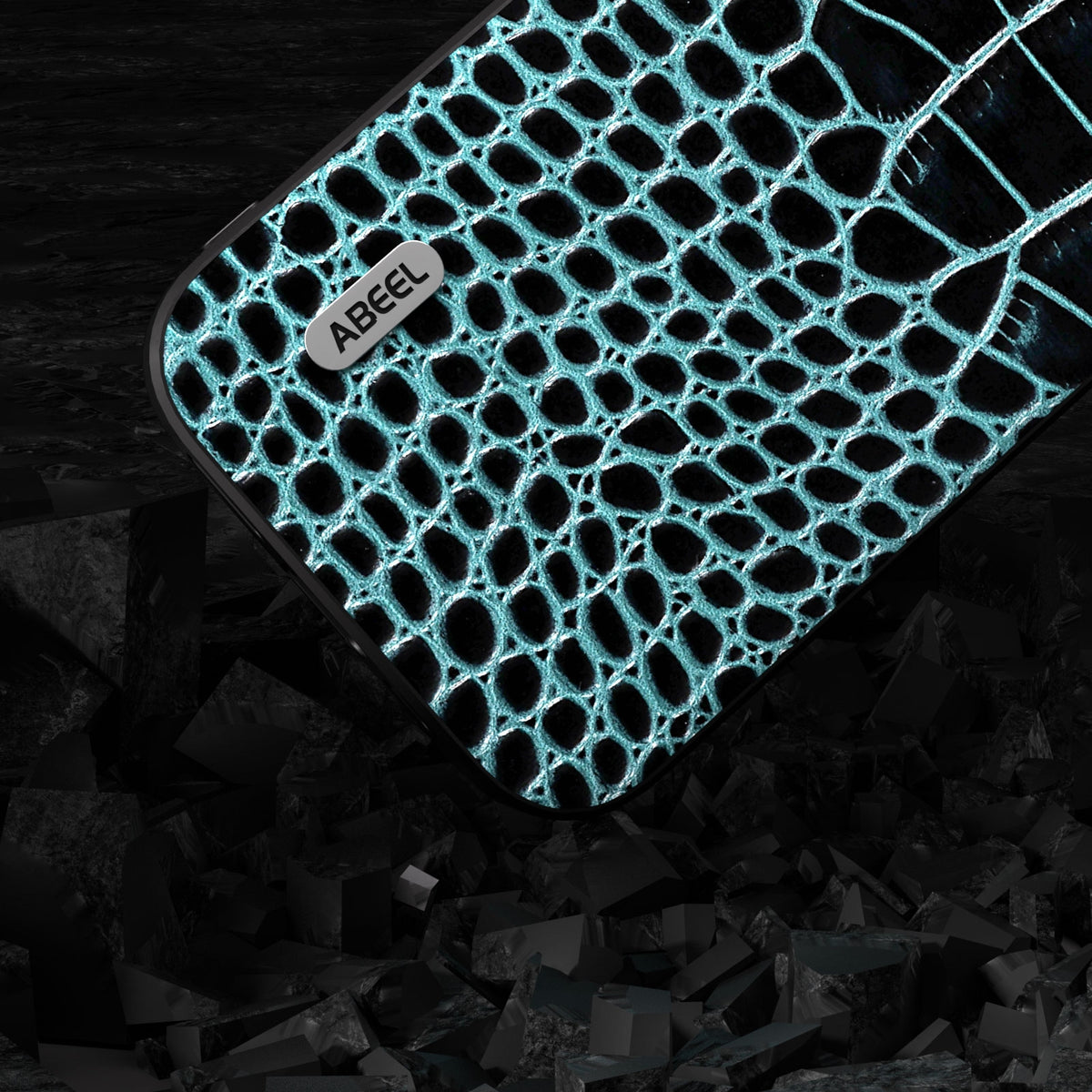 ELECTROPRIME For iPhone 15 ABEEL Genuine Leather Crocodile Pattern Black Edge Phone Case(Blue)