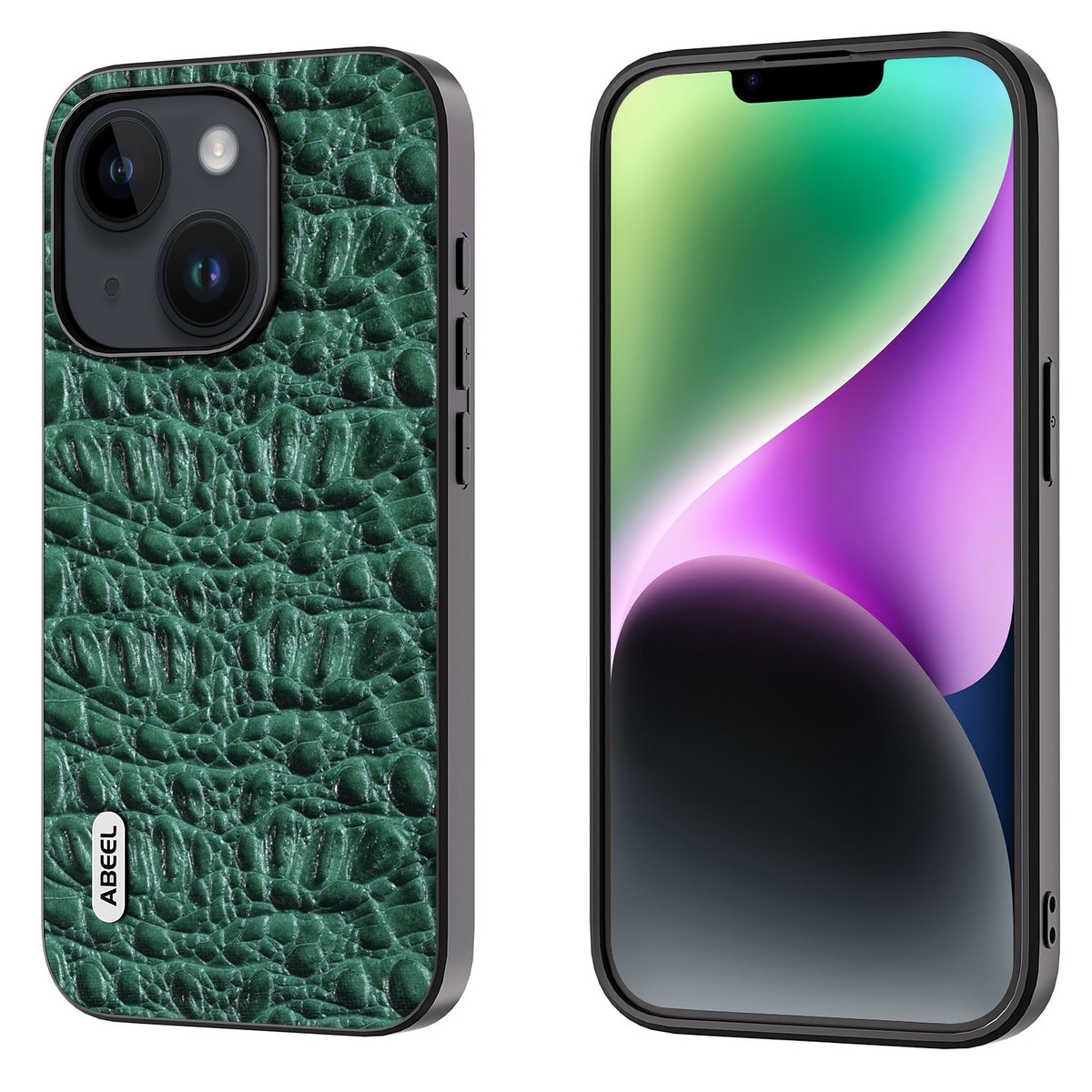 ELECTROPRIME For iPhone 15 ABEEL Genuine Leather Canopy Black Edge Phone Case(Green)