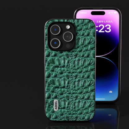 ELECTROPRIME For iPhone 15 ABEEL Genuine Leather Canopy Black Edge Phone Case(Green)