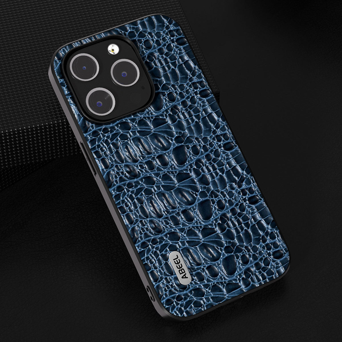 ELECTROPRIME For iPhone 15 ABEEL Genuine Leather Canopy Black Edge Phone Case(Blue)