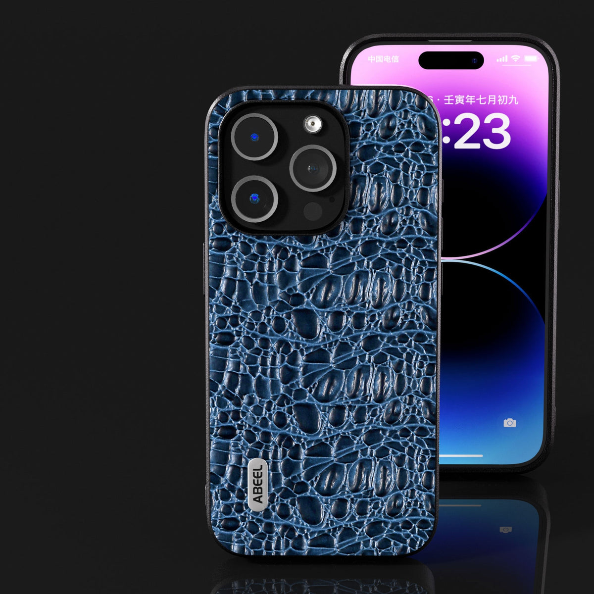 ELECTROPRIME For iPhone 15 ABEEL Genuine Leather Canopy Black Edge Phone Case(Blue)