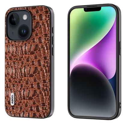 ELECTROPRIME For iPhone 15 ABEEL Genuine Leather Canopy Black Edge Phone Case(Brown)