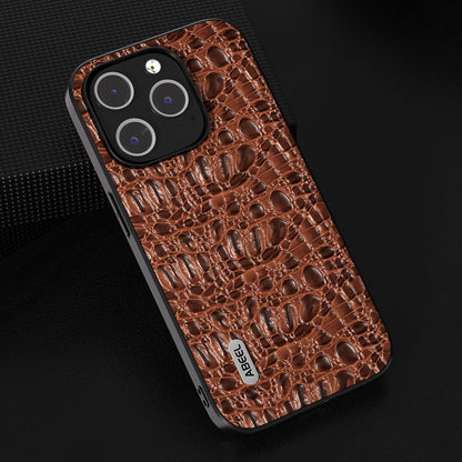 ELECTROPRIME For iPhone 15 ABEEL Genuine Leather Canopy Black Edge Phone Case(Brown)
