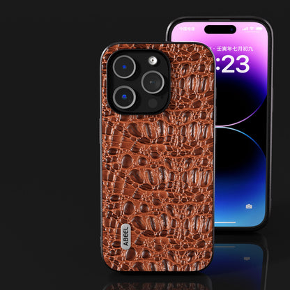 ELECTROPRIME For iPhone 15 ABEEL Genuine Leather Canopy Black Edge Phone Case(Brown)