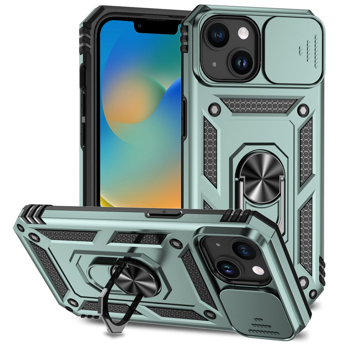 ELECTROPRIME For iPhone 15 Plus Sliding Camshield Holder Phone Case(Dark Green)