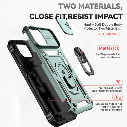 ELECTROPRIME For iPhone 15 Plus Sliding Camshield Holder Phone Case(Dark Green)