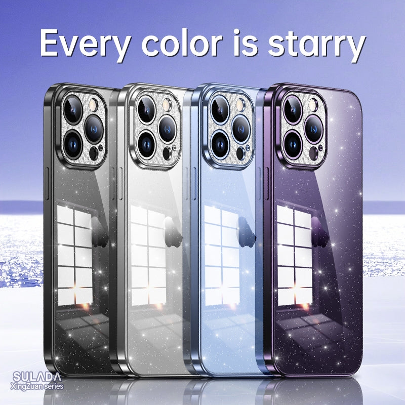 ELECTROPRIME For iPhone 15 Plus SULADA Electroplated Transparent Glittery TPU Phone Case(Blue)
