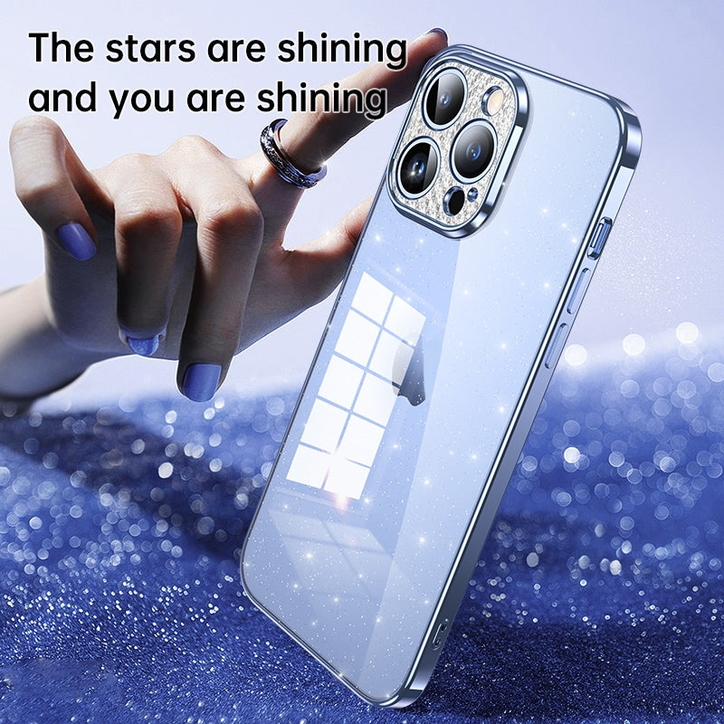 ELECTROPRIME For iPhone 15 Plus SULADA Electroplated Transparent Glittery TPU Phone Case(Blue)