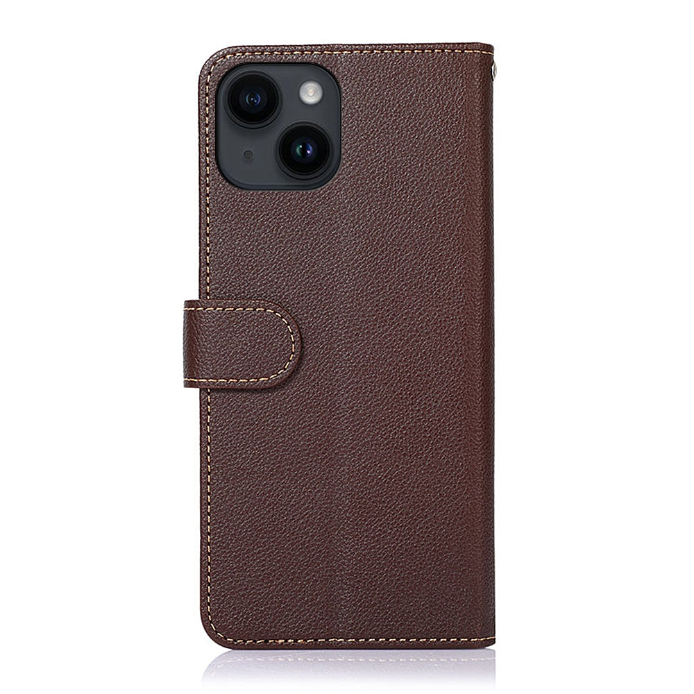 ELECTROPRIME For iPhone 15 KHAZNEH Litchi Texture Leather RFID Phone Case(Brown)
