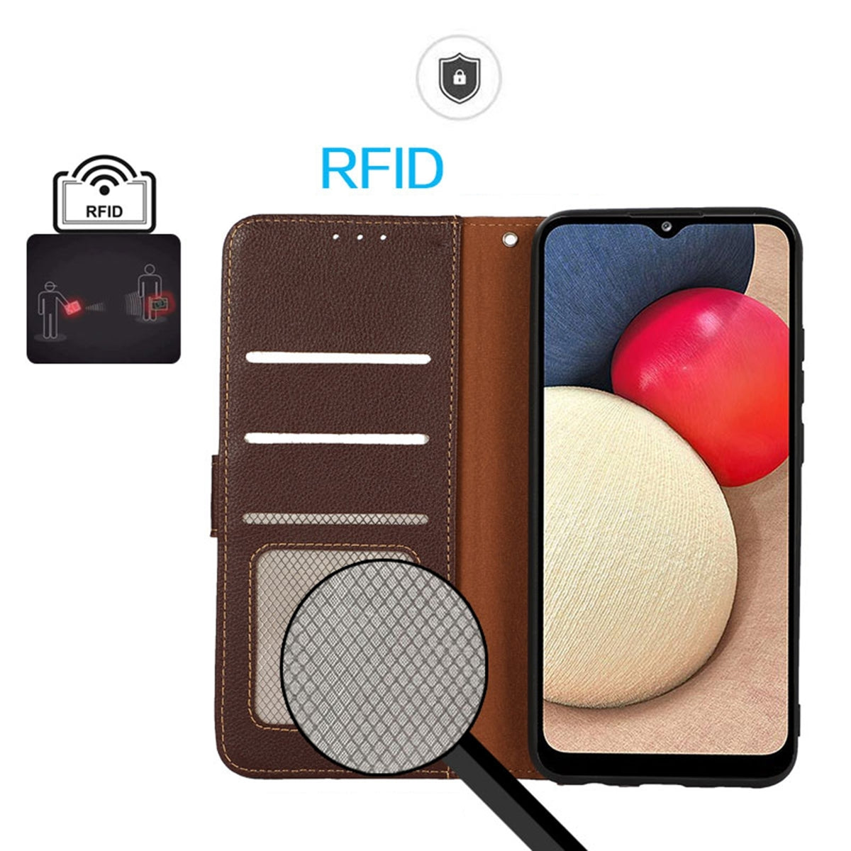 ELECTROPRIME For iPhone 15 KHAZNEH Litchi Texture Leather RFID Phone Case(Brown)
