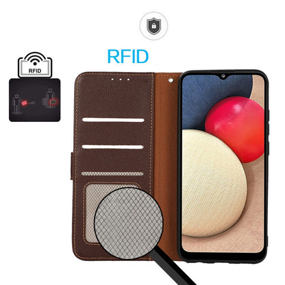 ELECTROPRIME For iPhone 15 KHAZNEH Litchi Texture Leather RFID Phone Case(Brown)