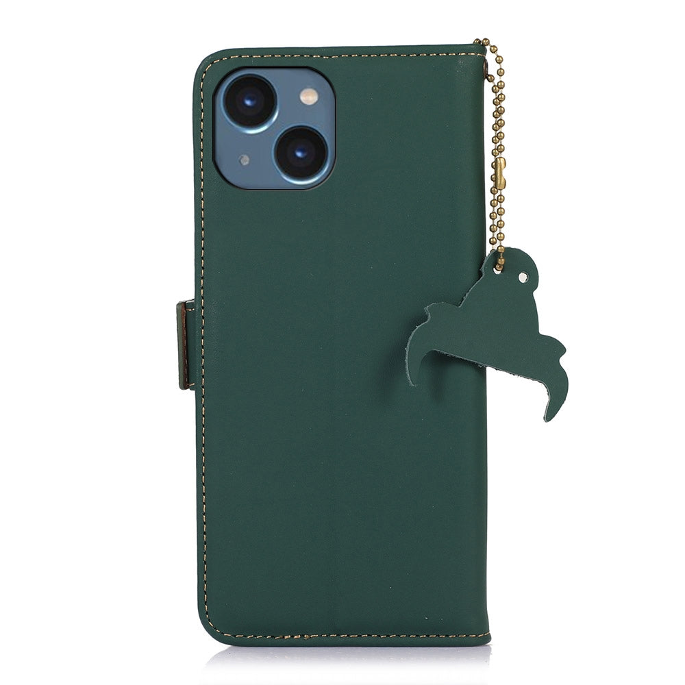 ELECTROPRIME For iPhone 15 Plus Genuine Leather Magnetic RFID Leather Phone Case(Green)