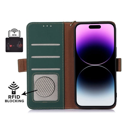 ELECTROPRIME For iPhone 15 Plus Genuine Leather Magnetic RFID Leather Phone Case(Green)