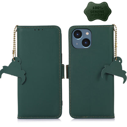 ELECTROPRIME For iPhone 15 Genuine Leather Magnetic RFID Leather Phone Case(Green)