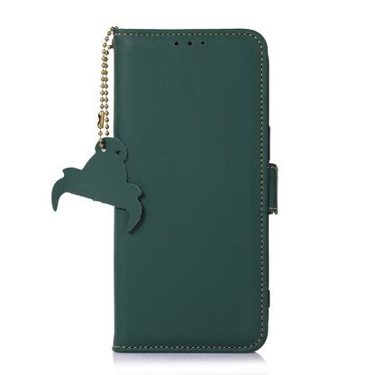 ELECTROPRIME For iPhone 15 Genuine Leather Magnetic RFID Leather Phone Case(Green)