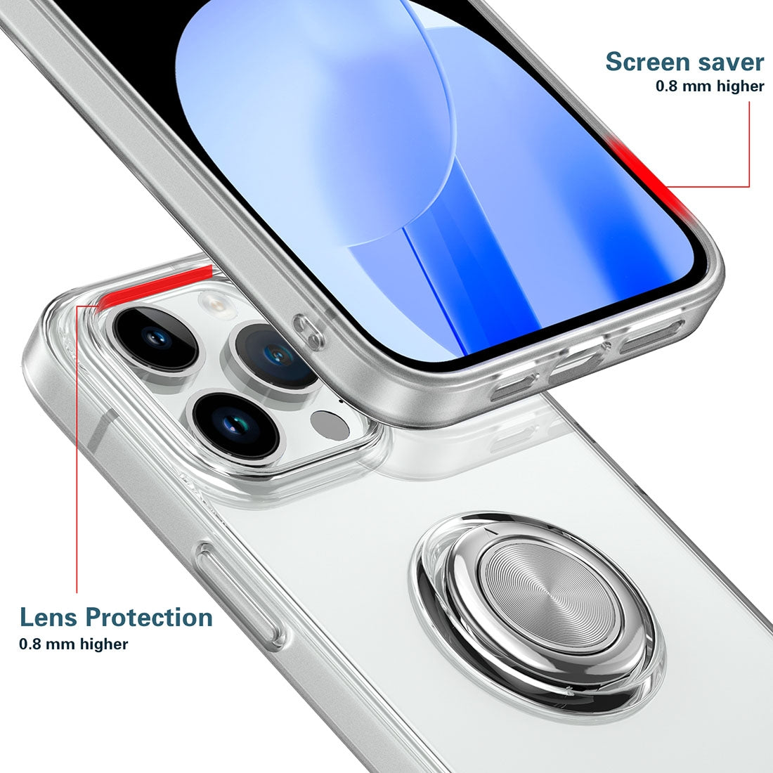 ELECTROPRIME For iPhone 15 Plus Ring Holder TPU Phone Case(Transparent)