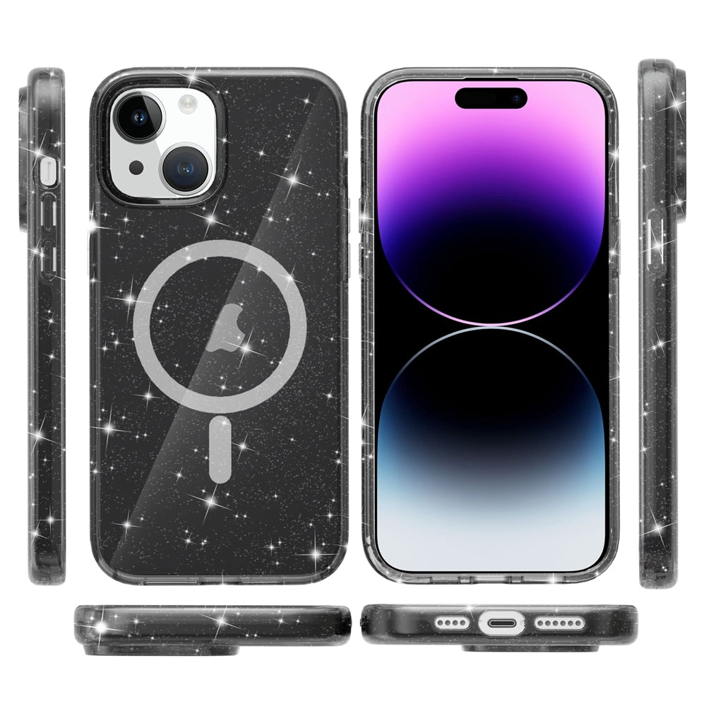 ELECTROPRIME For iPhone 15 Plus Terminator Style Glitter Powder MagSafe Magnetic Phone Case(Black)