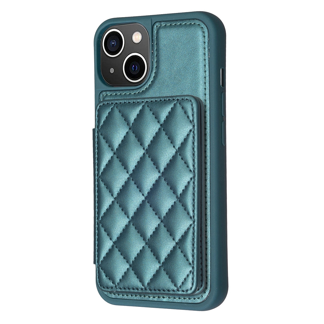 ELECTROPRIME For iPhone 15 BF25 Square Plaid Card Bag Holder Phone Case(Green)