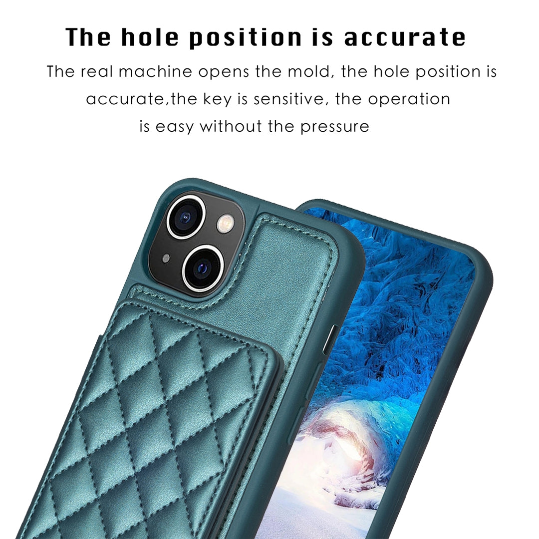 ELECTROPRIME For iPhone 15 BF25 Square Plaid Card Bag Holder Phone Case(Green)