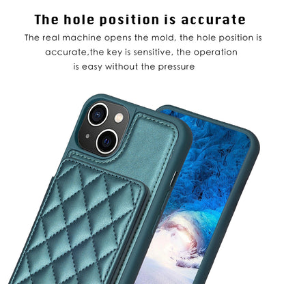 ELECTROPRIME For iPhone 15 BF25 Square Plaid Card Bag Holder Phone Case(Green)