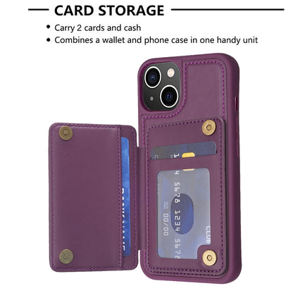 ELECTROPRIME For iPhone 15 BF25 Square Plaid Card Bag Holder Phone Case(Dark Purple)