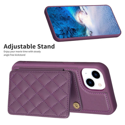 ELECTROPRIME For iPhone 15 BF25 Square Plaid Card Bag Holder Phone Case(Dark Purple)
