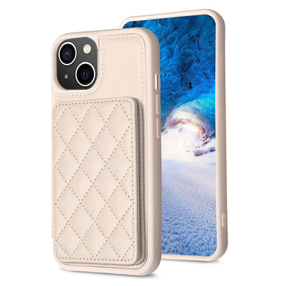 ELECTROPRIME For iPhone 15 BF25 Square Plaid Card Bag Holder Phone Case(Beige)