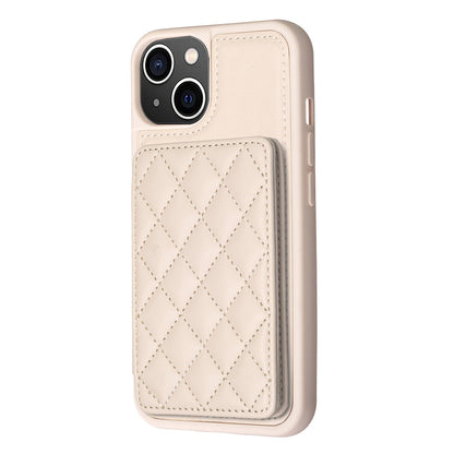 ELECTROPRIME For iPhone 15 BF25 Square Plaid Card Bag Holder Phone Case(Beige)