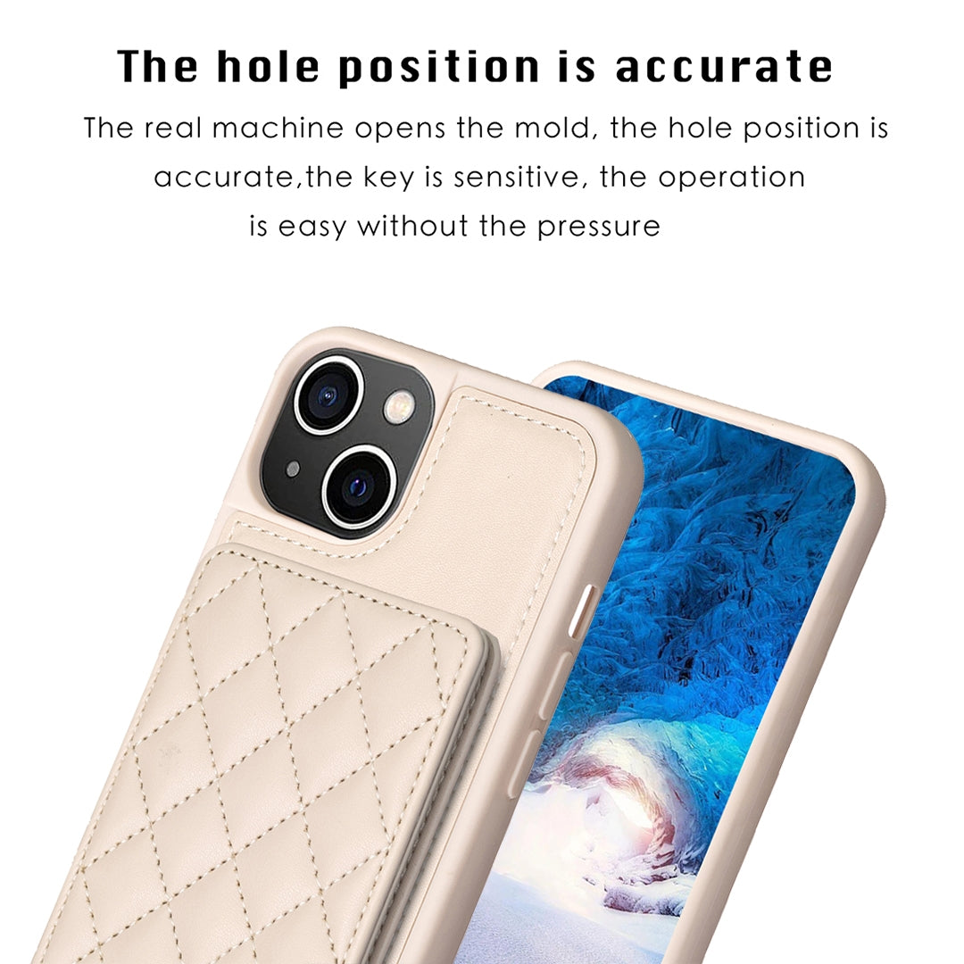 ELECTROPRIME For iPhone 15 BF25 Square Plaid Card Bag Holder Phone Case(Beige)