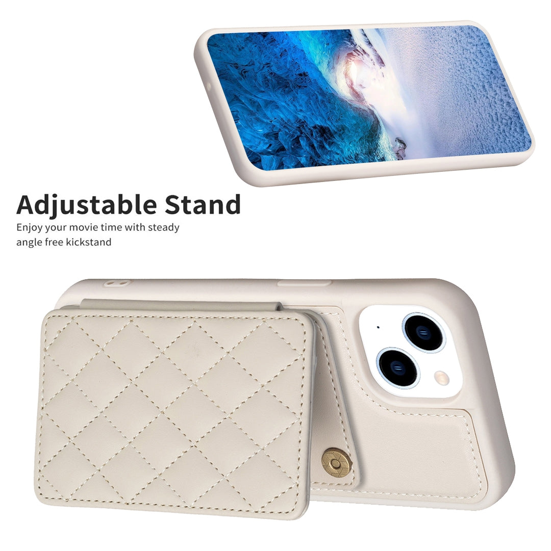ELECTROPRIME For iPhone 15 BF25 Square Plaid Card Bag Holder Phone Case(Beige)