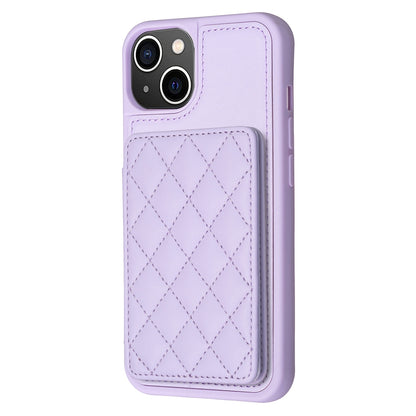 ELECTROPRIME For iPhone 15 BF25 Square Plaid Card Bag Holder Phone Case(Purple)