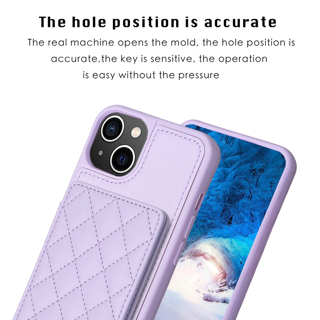 ELECTROPRIME For iPhone 15 BF25 Square Plaid Card Bag Holder Phone Case(Purple)