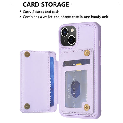 ELECTROPRIME For iPhone 15 BF25 Square Plaid Card Bag Holder Phone Case(Purple)